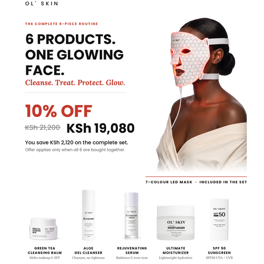 OL'SKIN Complete Routine Bundle — six products including the 7-colour LED mask, KSh 19,080
